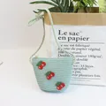 Kids woven cherry handbag in light green with cute 3D crochet cherry detail - Size S (52cm) / Single Bag / 12x14cm / Green