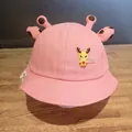 Cute pink cotton bucket hat for kids with deer antlers and cartoon badge detail - One Size / Orange Pink