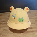 Yellow baby sun hat with cute 3D ears and cartoon frog embroidery for toddlers - Toddler One Size / Yellow