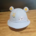 Light blue baby bucket hat with cute ears, heart embroidery and small bear patch - Toddler One Size / Blue