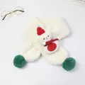 Sciarpa natalizia in peluche beige con orsetto bianco e pompon verdi per bambini - Orso Fiocco di Neve Corda Rossa - Bianco Sporco