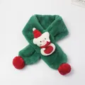 Green plush kids scarf with a cute 3D Christmas bear and festive red pom-pom accents - Red Rope Snowflake Bear - Dark Green