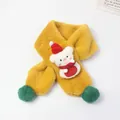 Plush yellow Christmas scarf for kids featuring a cute 3D bear with red holiday hat - Red Rope Snowflake Bear - Ginger Yellow