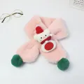 Pink winter plush scarf for kids with a cute 3D bear and green pom-pom accents - Red Rope Snowflake Bear - Pink
