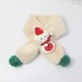 Winter plush scarf for kids in cream white with a cute Christmas doll and green pom-poms - Red Rope Snowflake Bear - Apricot