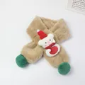 Brown plush Christmas scarf for kids featuring a cute 3D bear and green pom-poms - Red Rope Snowflake Bear - Khaki