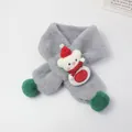 Kids plush grey christmas scarf featuring a 3D teddy bear with festive green pom-poms - Red Rope Snowflake Bear - Gray