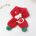 Kids plush Christmas scarf in red with green pom-poms and cute 3D cartoon bear detail - Red Rope Snowflake Bear - Red