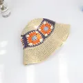 Handmade crochet sun hat with purple and orange flower patterns for beach holidays - M (58cm) / Beige
