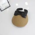 Damen Sommer Strohhut Visier mit großer schwarzer Schleife und goldener M-Schnalle - M(55-59cm) / Khaki