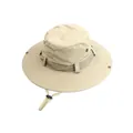 Light khaki wide brim outdoor sun hat with adjustable wind cord and breathable eyelets - One Size / Khaki