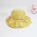 Foldable yellow girls sun hat with rabbit carrot print and breathable mesh top - 49-53cm / Rabbit Ginger