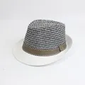 Detail of the breathable mesh weave pattern on a men's summer fedora sun hat - M (56-58cm) / Full Hollow Grid - Black and White Contrast