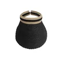 Women's black raffia sun visor with striped elastic headband for UV protection - Black Striped Band Style
