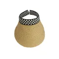 Women's open top raffia sun hat in beige with trendy black and white checkered ribbon - Khaki Checkerboard Style