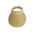 Women's UV protection raffia visor with natural woven texture and striped elastic band - Khaki Striped Band Style