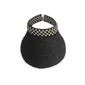 Black raffia open top visor with chic black and white checkered ribbon for sun protection - Black Checkerboard Style