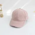 Detailed texture of pink sherpa fleece on a kid's baseball cap with wooden decor - S / Pink