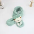 Detail of mint green plush children's scarf with 3D teddy bear and cross closure - Mint Green