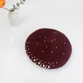 Deep red wool beret for women featuring elegant white pearls and rhinestone embellishments - M One Size (54-58cm) / Burgundy