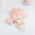 Winter plush cartoon rabbit scarf for kids with warm faux fur and crossover design - Sweet Pink
