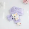 Detail of plush purple kids scarf with cute 3D bunny and carrot embroidery design - Light Purple
