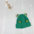 Grüne Frosch-Strickmütze mit großen Augen und Stickerei, gemütliche Wintermütze für Kinder - S(49-54cm) / Grün