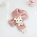 Detailed view of plush pink kids' scarf featuring a 3D cute white rabbit doll decoration - Dusky Pink
