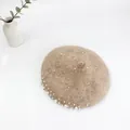Camel wool beret for women featuring scattered white pearls and a vintage stalk top - M One Size (54-58cm) / Oatmeal