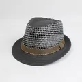 Cappello fedora da uomo in paglia grigio scuro con rete traspirante e nastro - M / Semi-vuoto / Nero