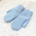 Moffole in maglia di pelliccia di coniglio azzurro per donna e bambino inverno - Celeste