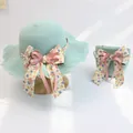 Details von mintgrünem Strohhut und Tasche mit Blumenschleife für kleine Mädchen - Einzelner Reißverschlussbeutel (14*12cm) / Blumenschleife-Grün