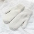 Plüschige weiße Kaninchenfell-Strickfäustlinge mit warmen Rippbündchen für Damen - S (Empfohlen 4-10 Jahre) / Weiß