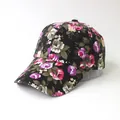 Women's floral baseball cap with rose print and curved brim for sun protection - M (55-58cm) / Fabric Style / Black