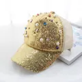 Berretto da baseball dorato con paillettes, rete traspirante, perle e strass brillanti - M Adulto (55-58cm) / Oro
