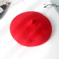 Vibrant red wool felt beret with classic stem top on a minimalist white desk - S Kids (48-52CM) / Red