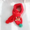Red plush winter scarf for kids featuring a cute Christmas reindeer and green pompom - Reindeer Red / 75x10cm