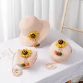 Detail of straw hat and matching bags set featuring yellow sunflowers for kids - Small Square Bag / 14x12cm / Pink