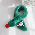 Green plush faux rabbit fur scarf for kids featuring Santa Claus and white pompom - Santa Claus (Dark Green) / 75x10cm