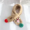 Winter faux rabbit fur scarf for kids in khaki with snowman patch and plush pom poms - Snowman (Khaki) / 75x10cm