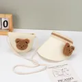 Kids cream straw sun visor hat and crossbody bag set with brown teddy bear detail - Kids Sun Hat / Cream