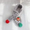 Winter plush kids scarf in grey featuring reindeer patch and festive pom-poms decor - Reindeer Grey / 75x10cm