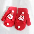 Muffole in maglia rossa per bambini con toppa pupazzo di neve e pompon decorativi - M Taglia Adulto / Pupazzo di Neve - Rosso