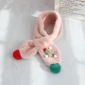 Plush faux rabbit fur winter scarf for toddlers in soft pink with festive pom poms - Christmas Bell (Pink) / 75x10cm