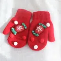 Red knitted mittens for kids with festive candy decor and snowflake embroidery - M Adult Size / Christmas Candy - Red