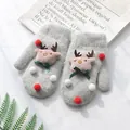 Moffole in maglia calde grigie per bambini con renna 3D rosa e consistenza morbida - Alce - Grigio Chiaro