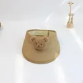 Cappello da sole regolabile per bambini in paglia kaki con ricamo di orsetto bruno sulla tesa - 48-52cm / Orso Cachi