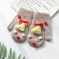 Muffole natalizie in maglia marrone chiaro con campanellini e fiocchi per bambini - Campana - Cammello