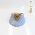 Kids cute straw sun visor in light purple with a brown plush bear decoration - 48-52cm / Sky Blue Bear