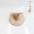 Pink woven straw sun visor for kids featuring a cute plush bear head decoration - 48-52cm / Pink Bear
